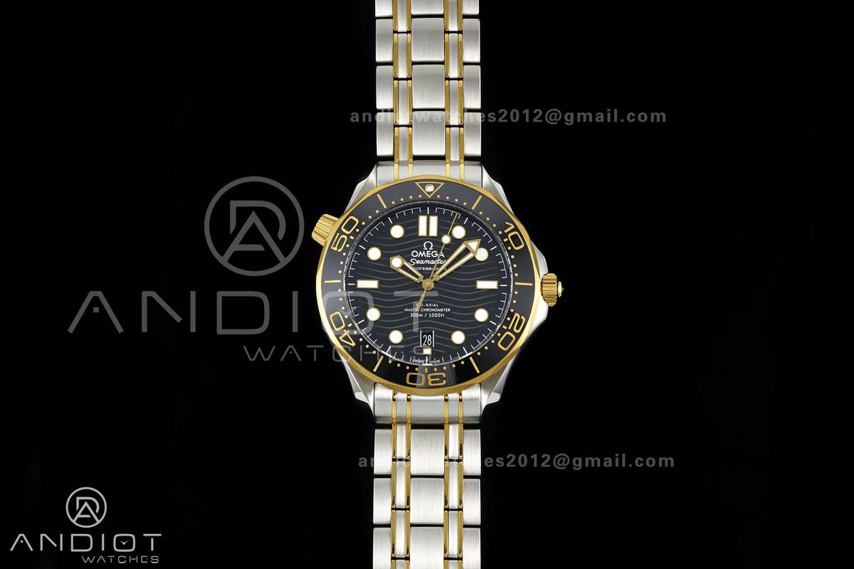 Seamaster Diver 300M SS/YG ORF 1:1 Best Edition Black Ceramic Black Dial on SS/YG Bracelet OR8800 Super Clone